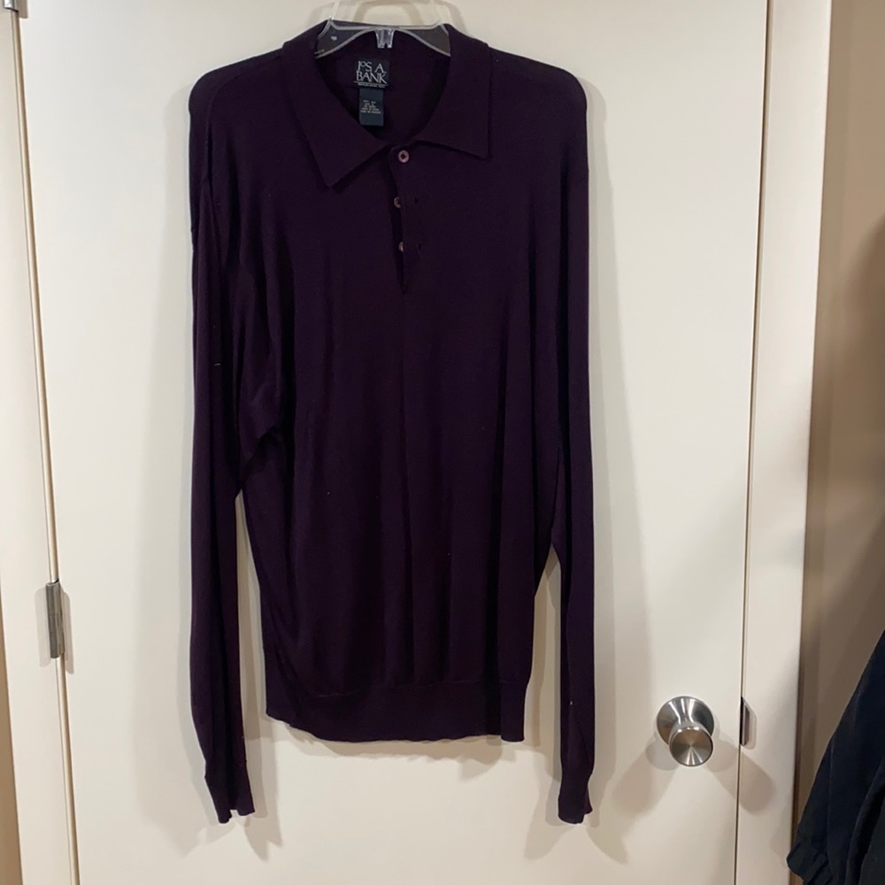 Jos. A. Bank Long Sleeve Polo Sweater in Deep Plum